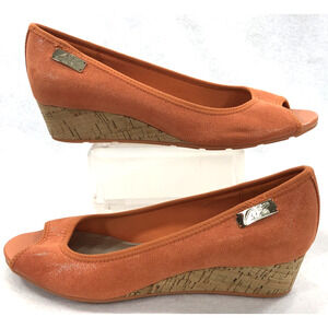Anne Klein Sport Heels Women’s Camrynne Peep Toe Wedge -Sz 8.5M - Orange Fabric